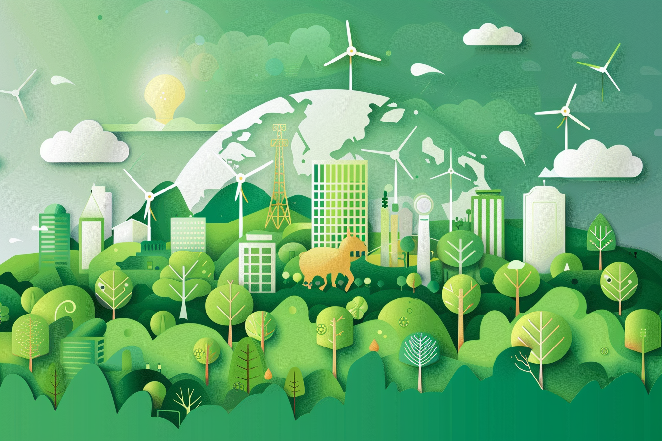 Environmental impact infographic showing carbon footprint reduction and sustainability
