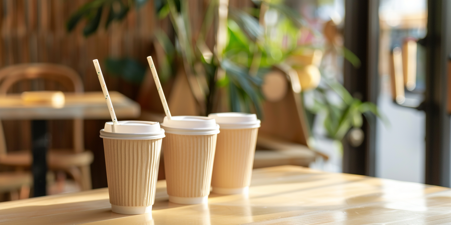 Eco-friendly bio-straws in coffee cups
