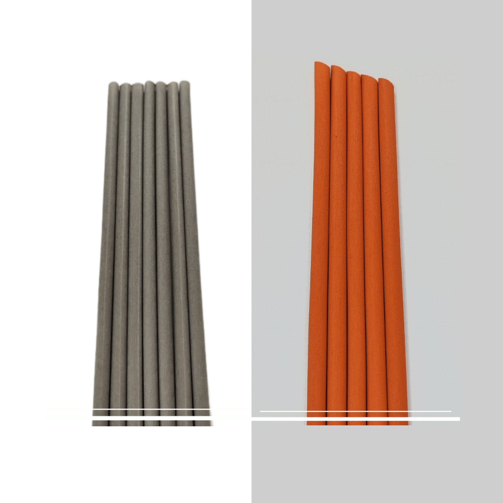 Two biodegradable straws showing 6mm and 9mm diameter comparison
